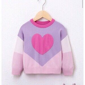 Girls pink girly Pattern Colorblock Drop pullover drop Shoulder Sweater sz 7 Y